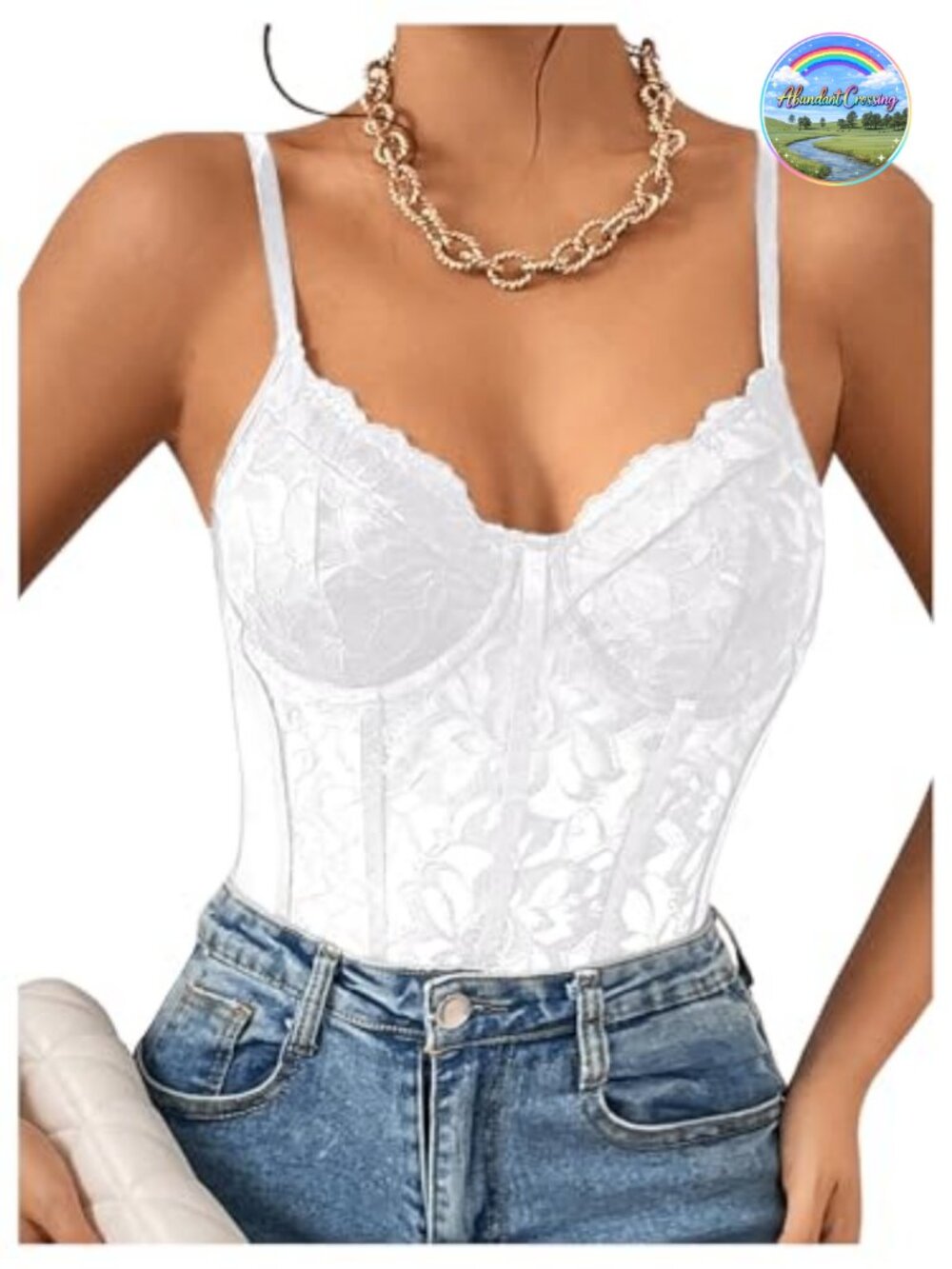 Women's Mesh Lace Bodysuit Spaghetti Strap Bustier Corset Top